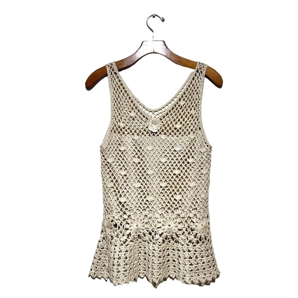 Bohemian Tan Crochet Tank Top Size Small - Picture 5 of 10
